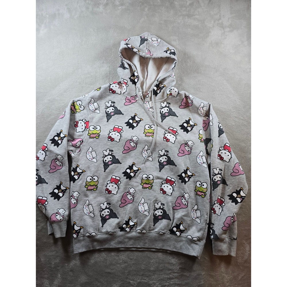Hello Kitty And Friends Hoodie Womens 1X Gray All Over Print Fits Small *Read